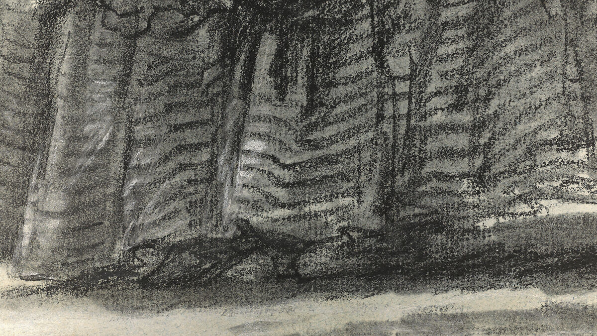 Marie Antoinette in a Park, Elisabeth Louise Vigée Le Brun (French, Paris 1755–1842 Paris), Black chalk, stumped, and white chalk; framing lines in black chalk