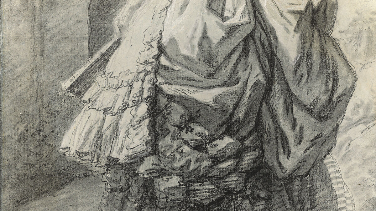 Marie Antoinette in a Park, Elisabeth Louise Vigée Le Brun (French, Paris 1755–1842 Paris), Black chalk, stumped, and white chalk; framing lines in black chalk
