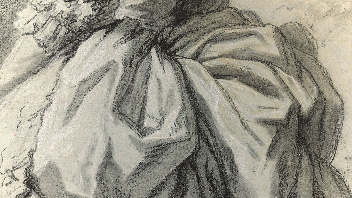 Marie Antoinette in a Park, Elisabeth Louise Vigée Le Brun (French, Paris 1755–1842 Paris), Black chalk, stumped, and white chalk; framing lines in black chalk