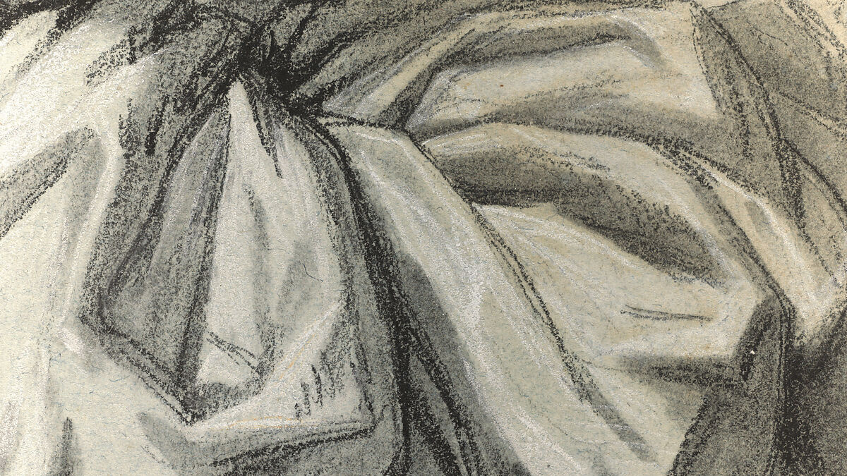 Marie Antoinette in a Park, Elisabeth Louise Vigée Le Brun (French, Paris 1755–1842 Paris), Black chalk, stumped, and white chalk; framing lines in black chalk