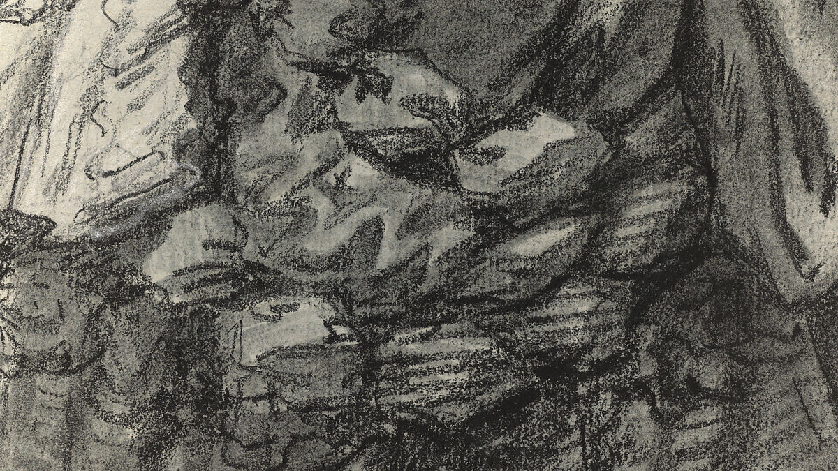 Marie Antoinette in a Park, Elisabeth Louise Vigée Le Brun (French, Paris 1755–1842 Paris), Black chalk, stumped, and white chalk; framing lines in black chalk