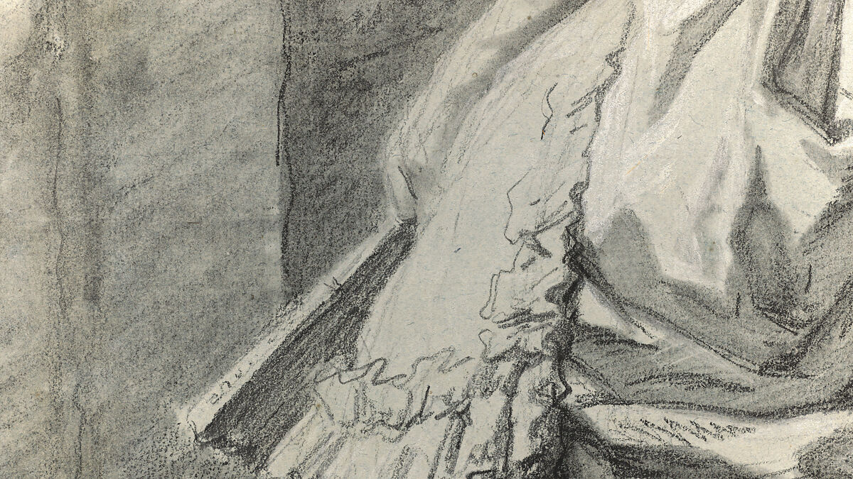 Marie Antoinette in a Park, Elisabeth Louise Vigée Le Brun (French, Paris 1755–1842 Paris), Black chalk, stumped, and white chalk; framing lines in black chalk