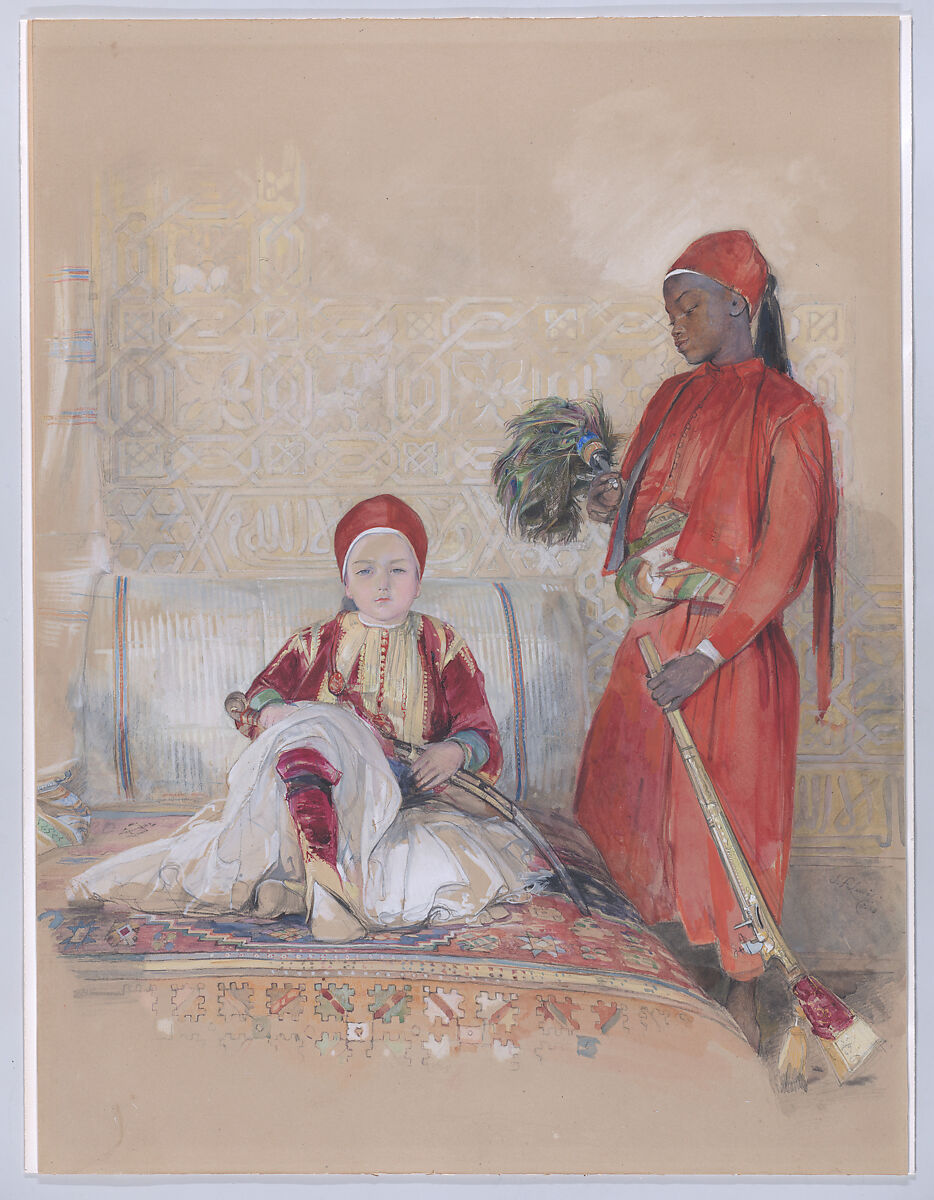 Iskander Bey and His Servant, John Frederick Lewis (British, London 1804–1876 Walton-on-Thames), Watercolor and gouache (bodycolor) over graphite 