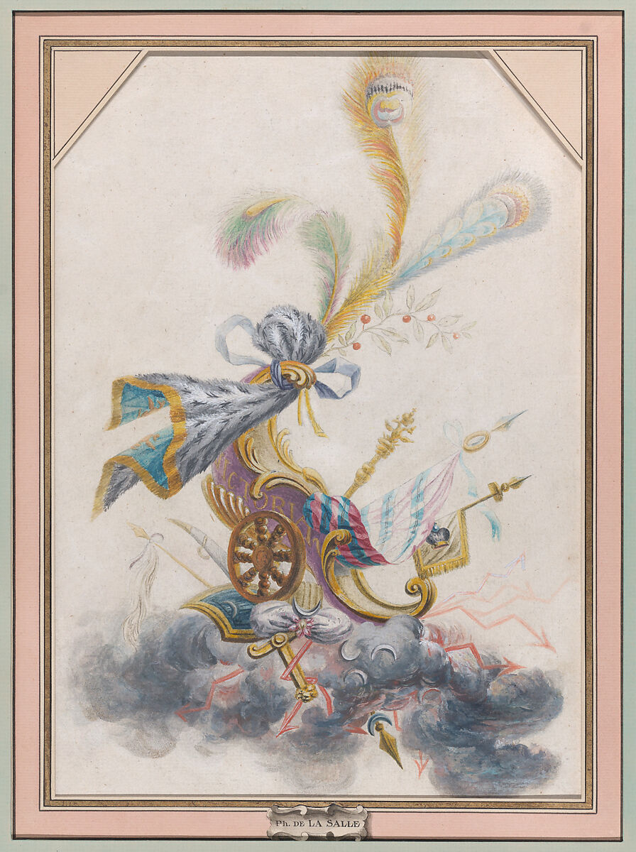 Design for a Lampas Silk with a Triumphal Chariot on a Cloud, Philippe de Lasalle (French, 1723–1804), Watercolor and gouache over graphite underdrawing 