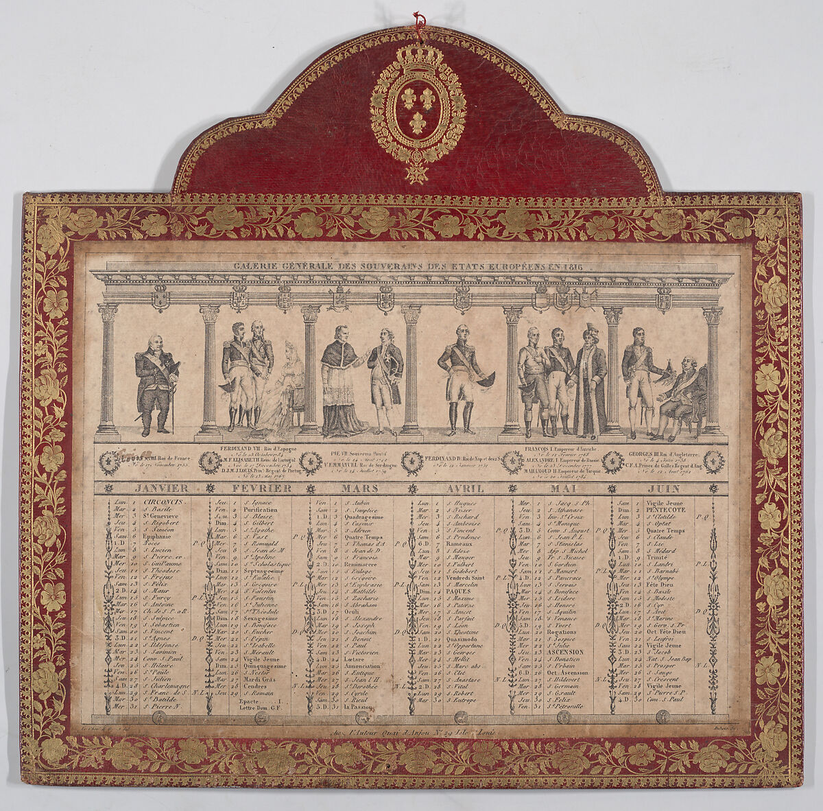 Chevalier Henry Guillot French Calendar for the Year 1816 (Galerie