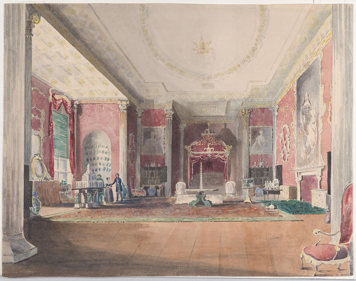 The State Bed Chamber, Stowe Buckinghamshire, Joseph Nash (British, Buckinghamshire 1809–1878 Kensington), Watercolor 