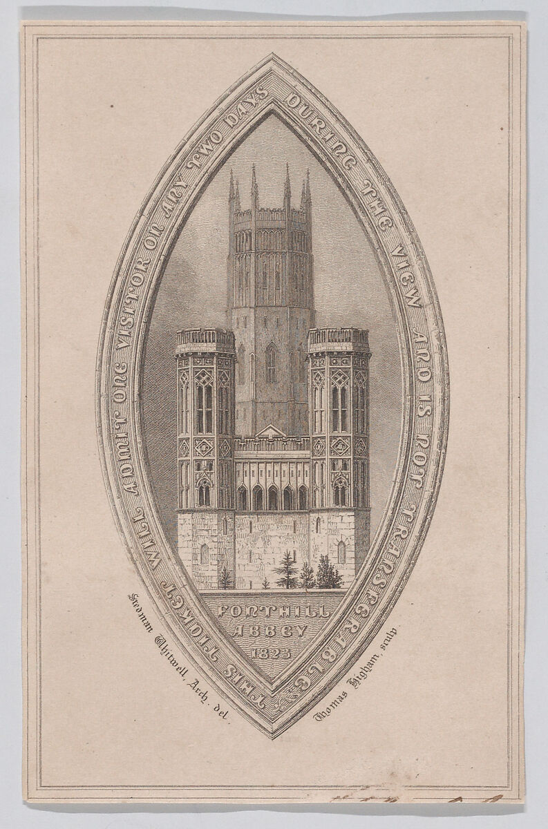 Admission Ticket for Fonthill Abbey, Thomas Stedman Whitwell (British, Coventry 1784–1840 London (?)), Engraving 