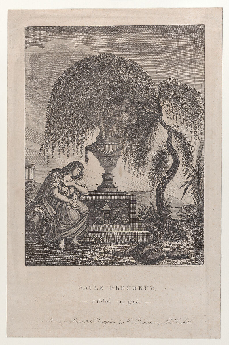 The Weeping Willow with hidden silhouettes of the Royal family, Anonymous  , French, 18th century, Engraving 