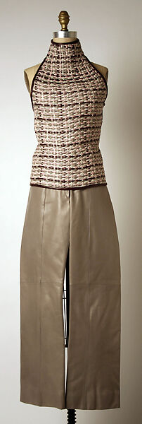 Ensemble, House of Givenchy (French, founded 1952), (a–c) leather, (d) metal, leather, feathers, (e, f) fur, French