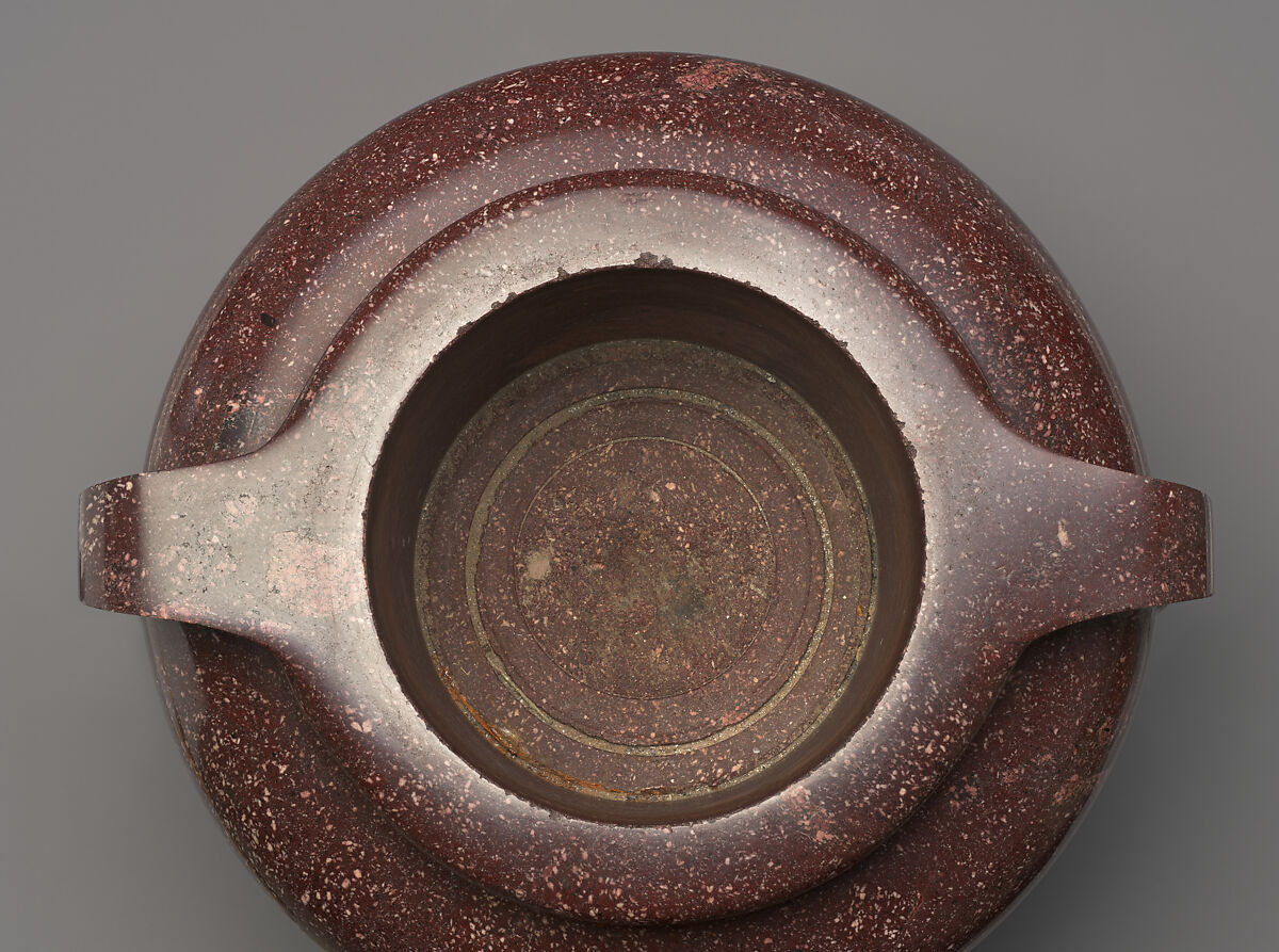 Spherical body urn with cover (one of a pair), Imperial red porphyry, gilt bronze, possibly Italian