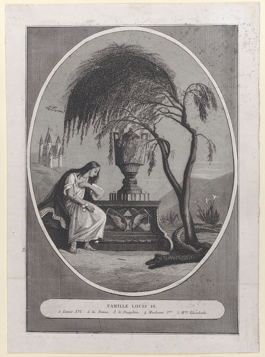 Tomb of Louis XVI and his family, with hidden silhouettes, Anonymous  , French, late 18th century, Engraving 