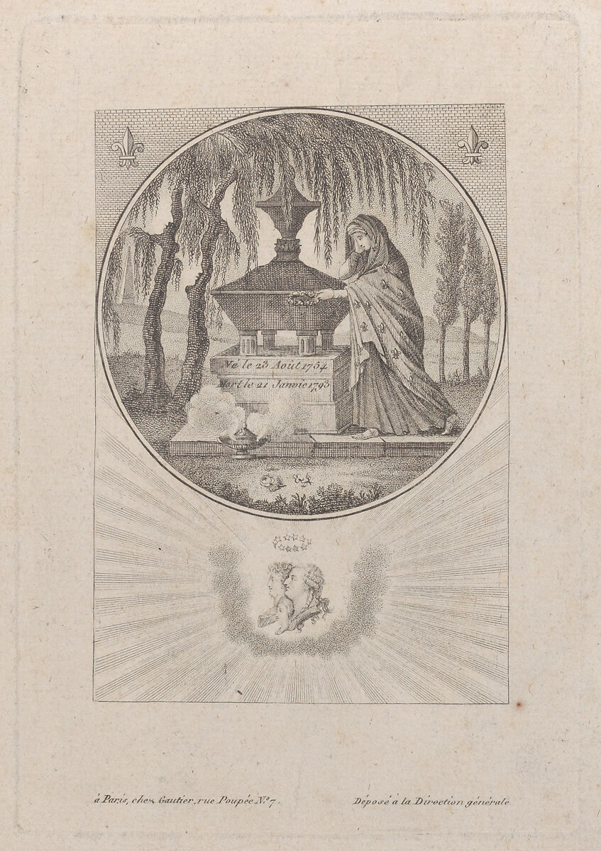 Tomb of Louis XVI and his family, with hidden silhouettes, Anonymous  , French, late 18th century, Etching 