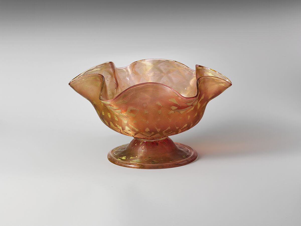 Tazza, Possibly Boston &amp; Sandwich Glass Company (American, 1825–1888, Sandwich, Massachusetts), Blown amber glass with applied threaded decoration, American 