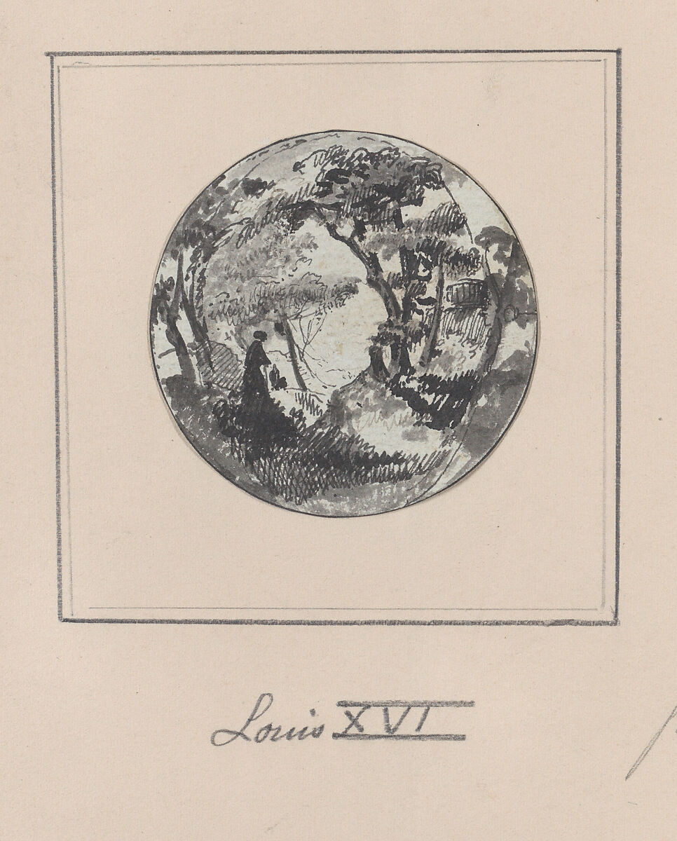 Landscape with a hidden silhouette of Louis XVI, Anonymous  , French, late 18th century, Pen and ink and gray wash 