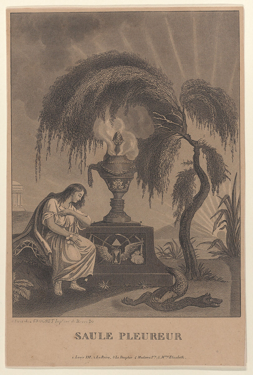 The Weeping Willow with hidden silhouettes of the Royal family, Anonymous  , French, late 18th century, Engraving 