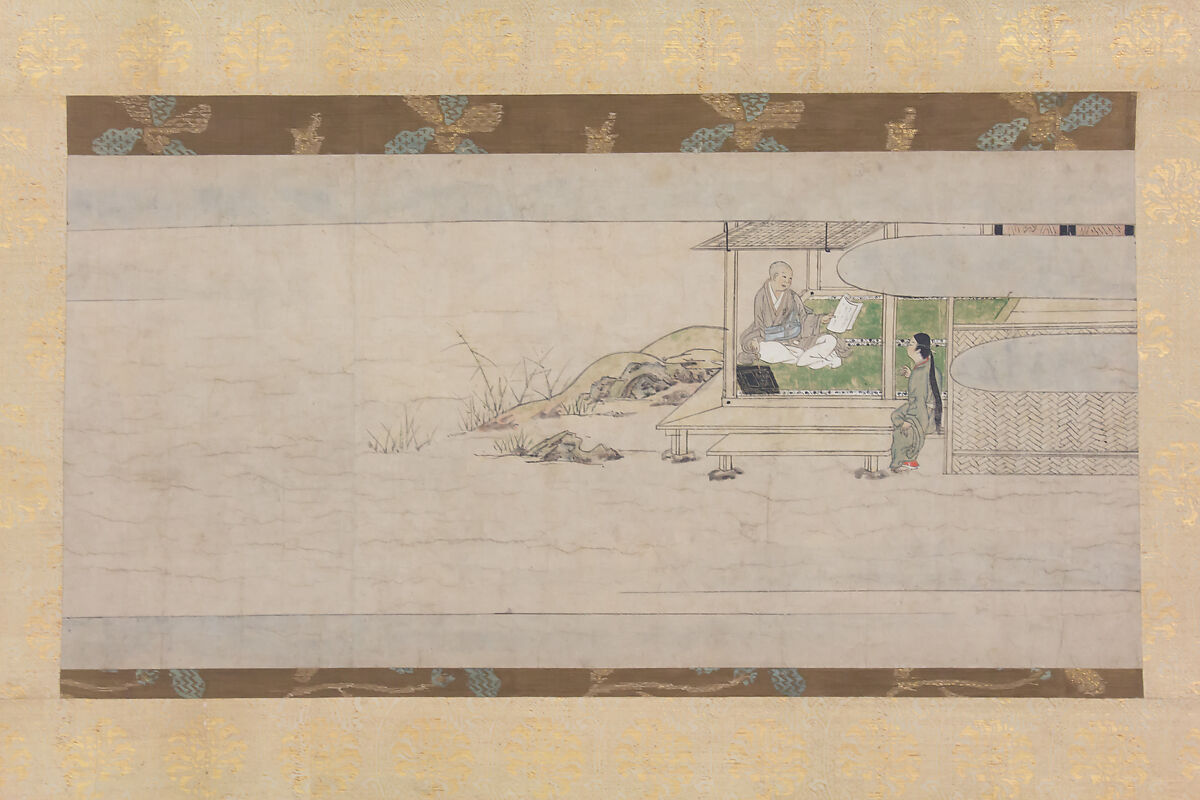 Scene from A Long Tale for an Autumn Night, Section of a handscroll, remounted as a hanging scroll; ink, color, and gold on paper, Japan 