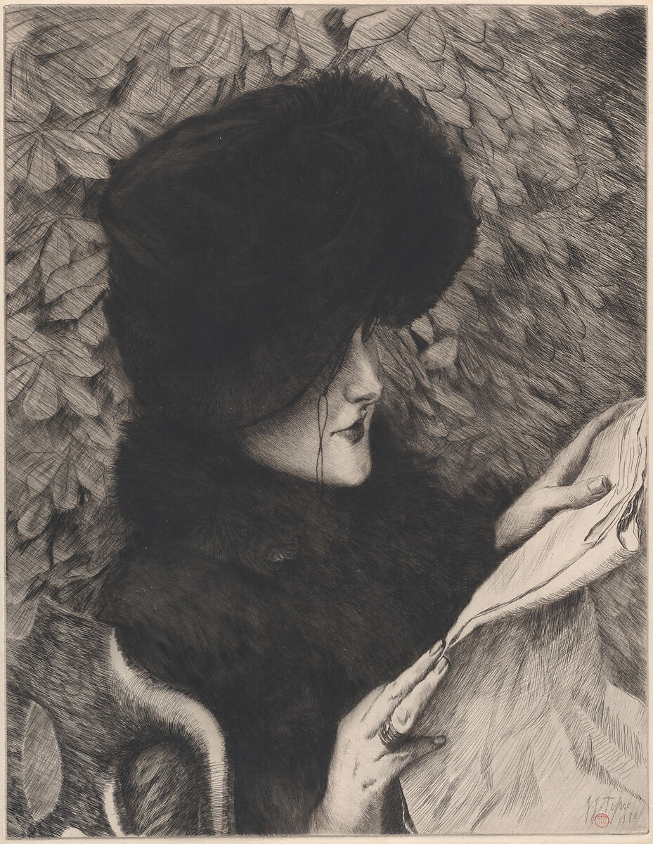 The Newspaper, James Tissot (French, Nantes 1836–1902 Chenecey-Buillon), Etching and drypoint; published state 