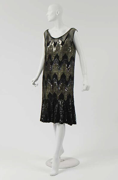 Evening dress, Attributed to House of Chanel (French, founded 1910), silk, metallic thread, sequins, French