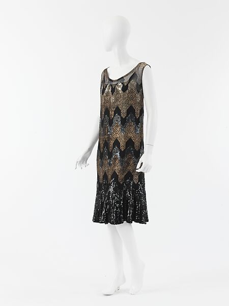 Evening dress, Attributed to House of Chanel (French, founded 1910), silk, metallic thread, sequins, French