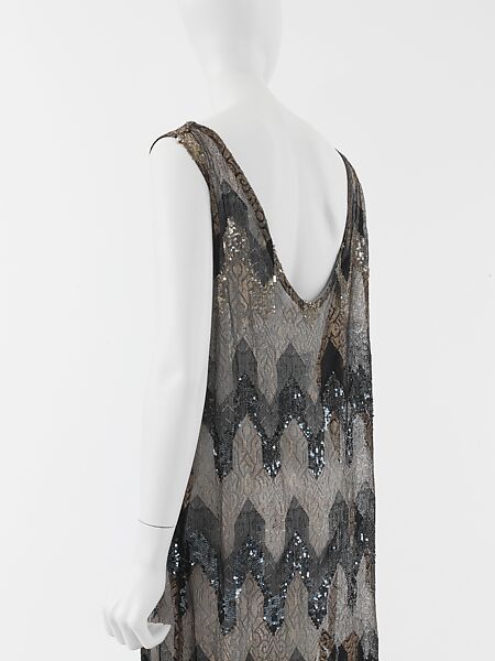 Evening dress, Attributed to House of Chanel (French, founded 1910), silk, metallic thread, sequins, French