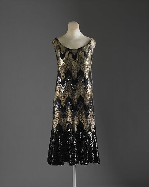 Evening dress, Attributed to House of Chanel (French, founded 1910), silk, metallic thread, sequins, French