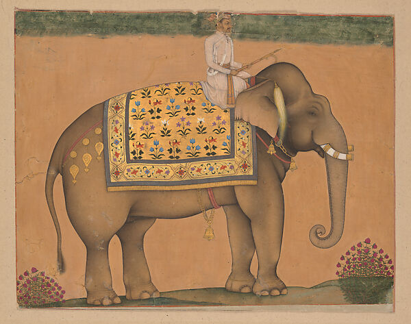 Elephant and Rider, Opaque color and gold on paper