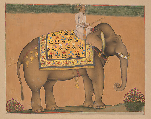 Elephant and Rider, Opaque color and gold on paper 