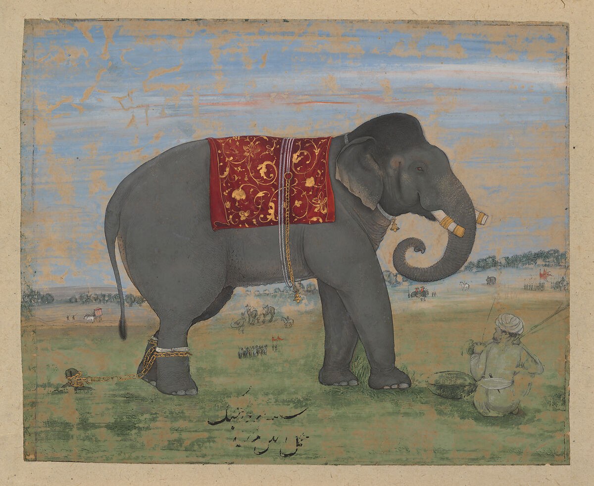 An Elephant and Keeper, Opaque color and gold on paper