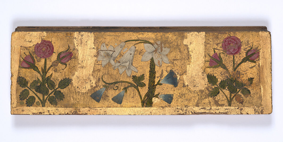 Two Panels with Flower Designs, Wood; painted and lacquered