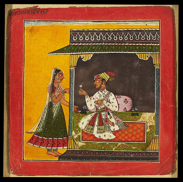 Raga Madhava: A Prince and a Woman Meeting

, Opaque watercolor on paper, India, Basohli or Nurpur