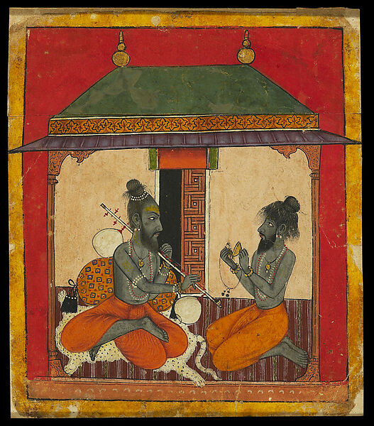 Kedara Raga: ascetics making music; from a Ragamala series, Opaque watercolor on paper, India, Arki, Baghal, Himachal Pradesh
