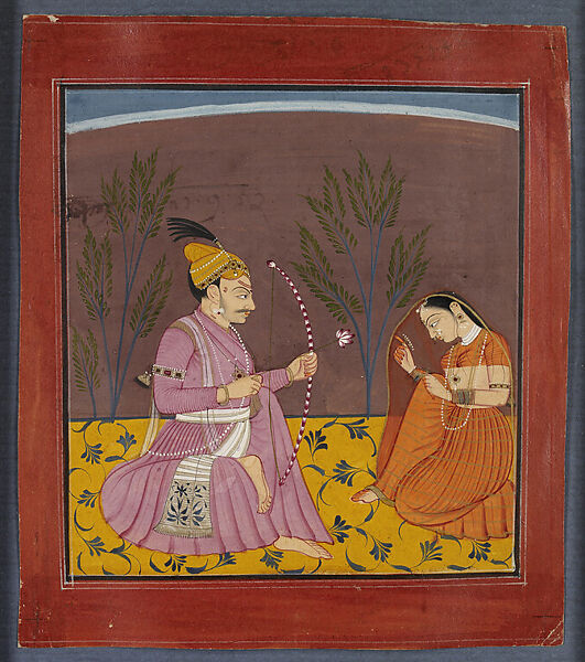 Kusuma Raga: A Prince and a Woman, Opaque watercolor with gold on paper, India, Nurpur 