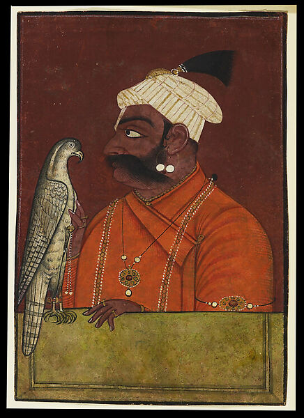 Maharaja Suraj Mal with a Hawk, Opaque watercolor with gold on paper, India,  Himachal Pradesh, Nurpur 