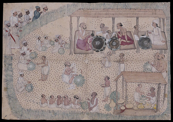 A fly-infested Feast, Brush drawing with opaque watercolor on paper, India, Himachal Pradesh, Chamba