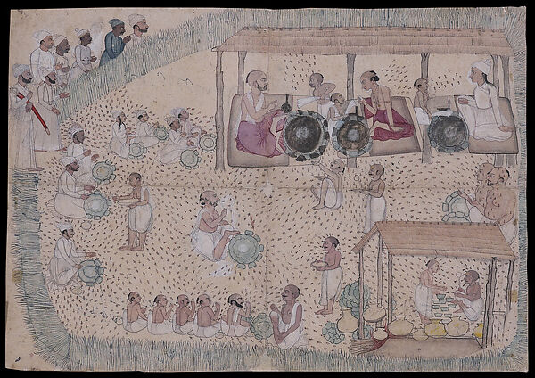 A fly-infested Feast, Brush drawing with opaque watercolor on paper, India, Himachal Pradesh, Chamba 