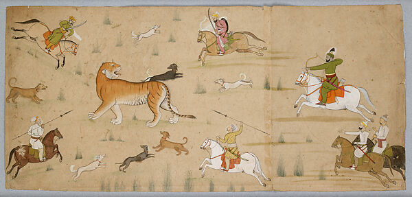 Balwant Singh Hunts a Tiger, Nainsukh  Indian, Opaque watercolor and gold on paper, India, Himachal Pradesh, Guler