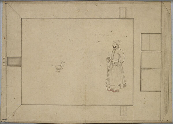 Balwant Singh with a Goose, Nainsukh  Indian, Brush drawing with light pigment on uncolored paper, India, Himachal Pradesh, Guler