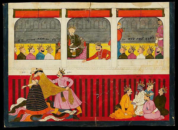 The Disrobing of Draupadi, Nainsukh  Indian, Opaque watercolor and gold on paper, India, Himachal Pradesh, Guler