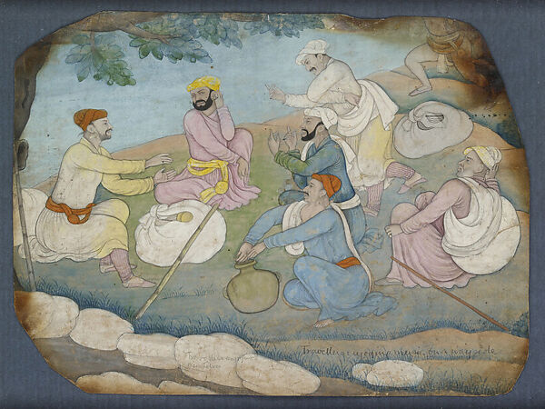 Travelers Making Music, Nainsukh  Indian, Opaque watercolor on paper, India, Himachal Pradesh, Guler
