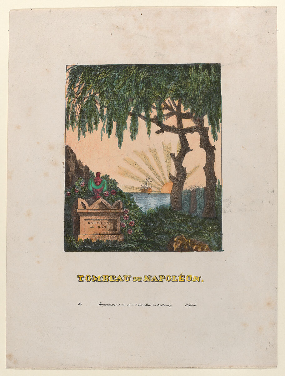 Napoleon's tomb with a hidden silhouette, Francois-Charles Oberthür (French, Strasbourg 1818–1893), Hand-colored lithograph