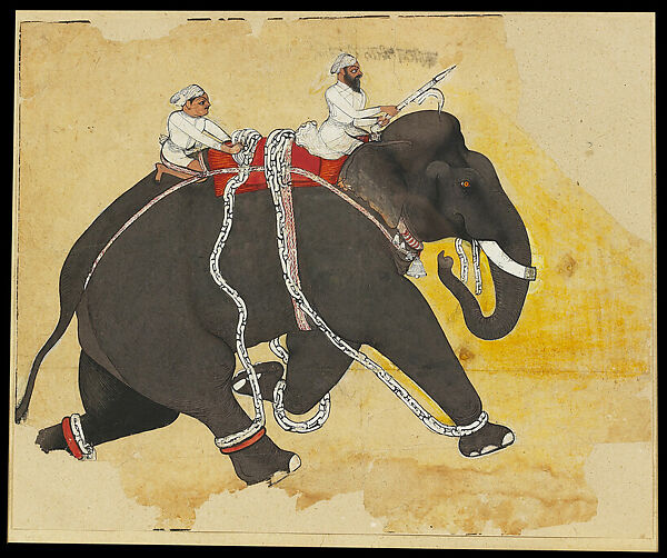 Elephant at a Gallop, Opaque watercolor, ink, and charcoal on paper, India, Rajasthan, Kota 