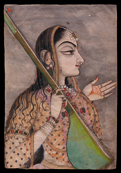 A Lady Singing, Attributed to Bhavani Das, Opaque watercolor and gold on paper, India, Rajasthan, Kishangarh 