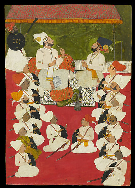 Rathor Noblemen in Durbar, Opaque watercolor with gold on paper, India, Rajasthan, Marwar