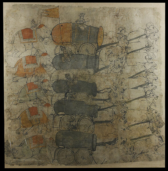 Transporting Field Cannons, Opaque watercolor and ink on paper, India, Kota, Rajasthan 