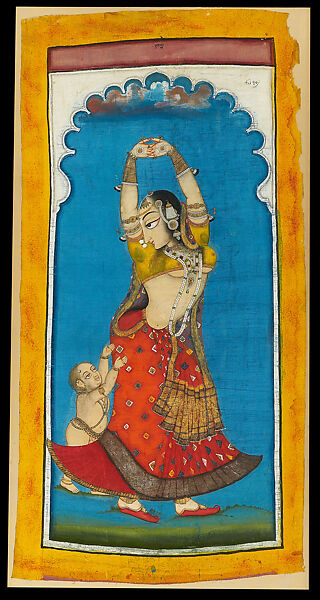 A Court Beauty, Chokha  Indian, Opaque watercolor, gold and tin on cotton cloth, India, Rajasthan, Udaipur