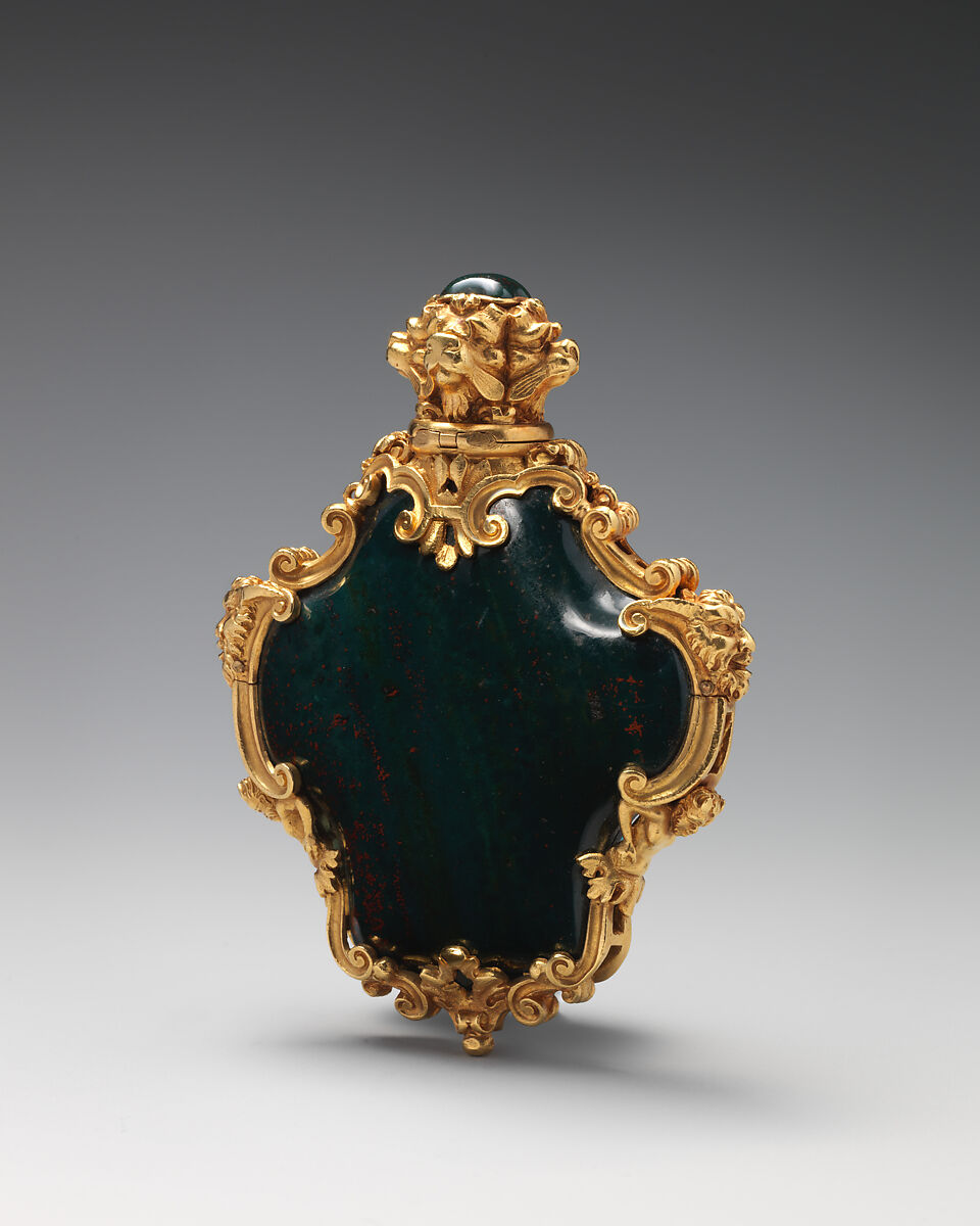 Perfume bottle, Gold, bloodstone, Probably English 