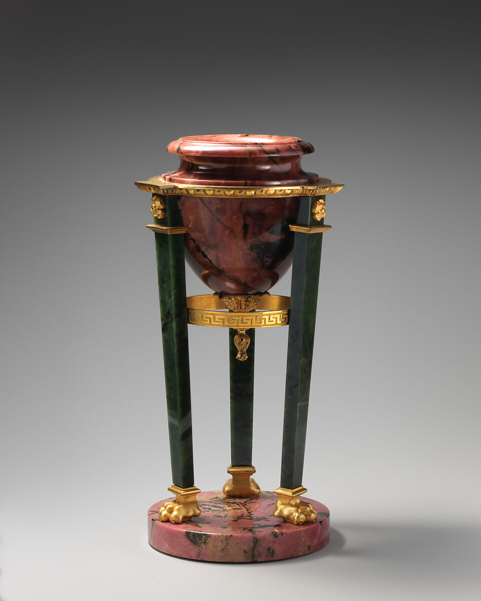Small Tripod Stand, Imperial Lapidary Manufactory (Ekaterinburg, Russia), Rhodonite and nephrite; gilt bronze, Russian