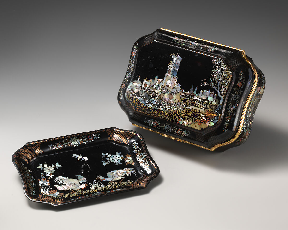 Toilet Box, Johann Martin Heinrici (German, 1711–1786), Lacquered metal inlaid with mother-of-pearl, copper, brass, ray skin, colored stone, gold, German, Dresden 