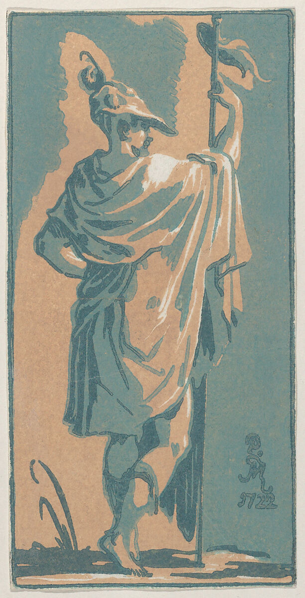 The Apostle Saint James, Anton Maria Zanetti the Elder (Italian, Venice 1680–1767 Venice), Chiaroscuro woodcut from three blocks in ochre and blue 