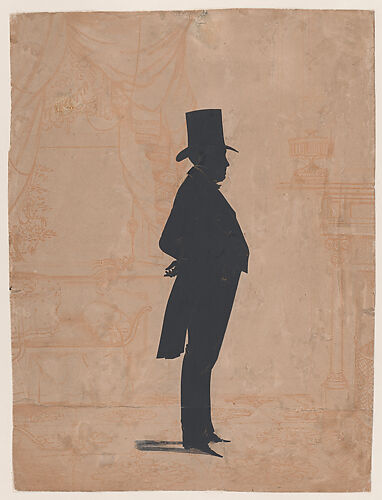Silhouette of an unknown man in a top hat and tails